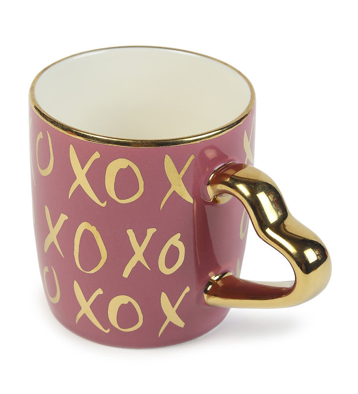 Love Quote Ceramic Coffee Mug with Gold Heart Handle Crush XOXO Mauve view 5