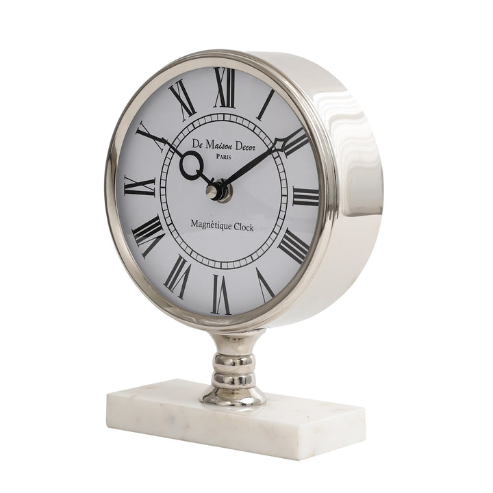 Expobazaar Seraphic Marble Timepiece In Silver Clock