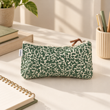 Teal Leopard Print Canvas Zipper Pouch, View 6