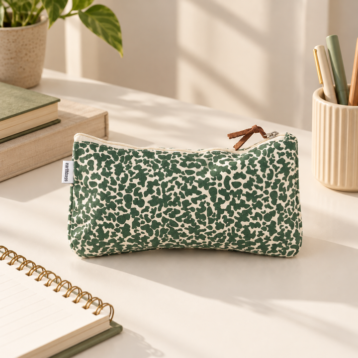 Teal Leopard Print Canvas Zipper Pouch, View 6