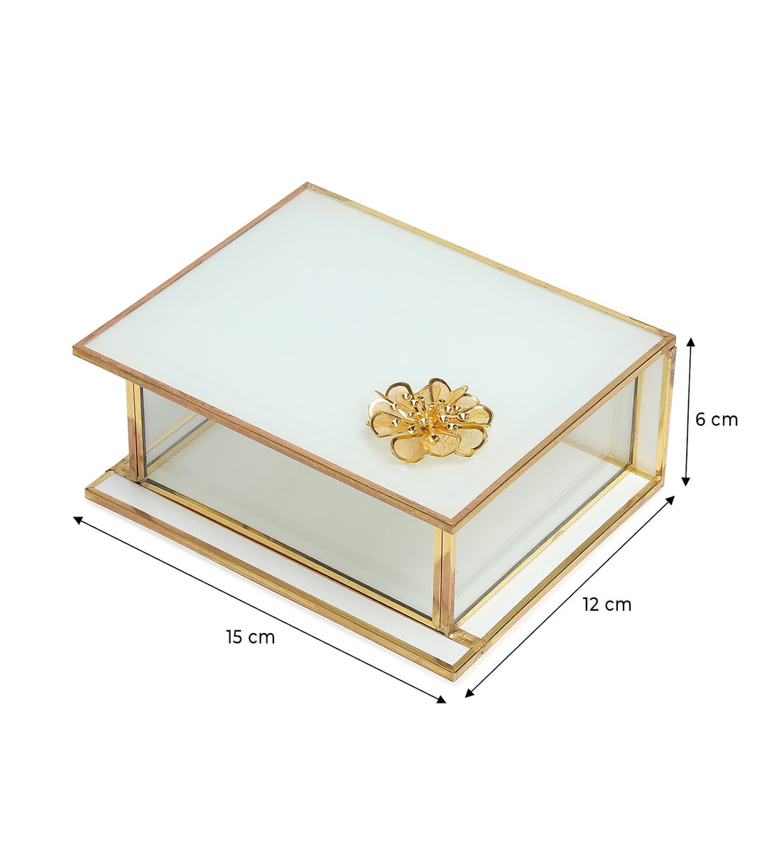Livia's Flower White Glass Jewellery Box with Metal Frame Small view 2