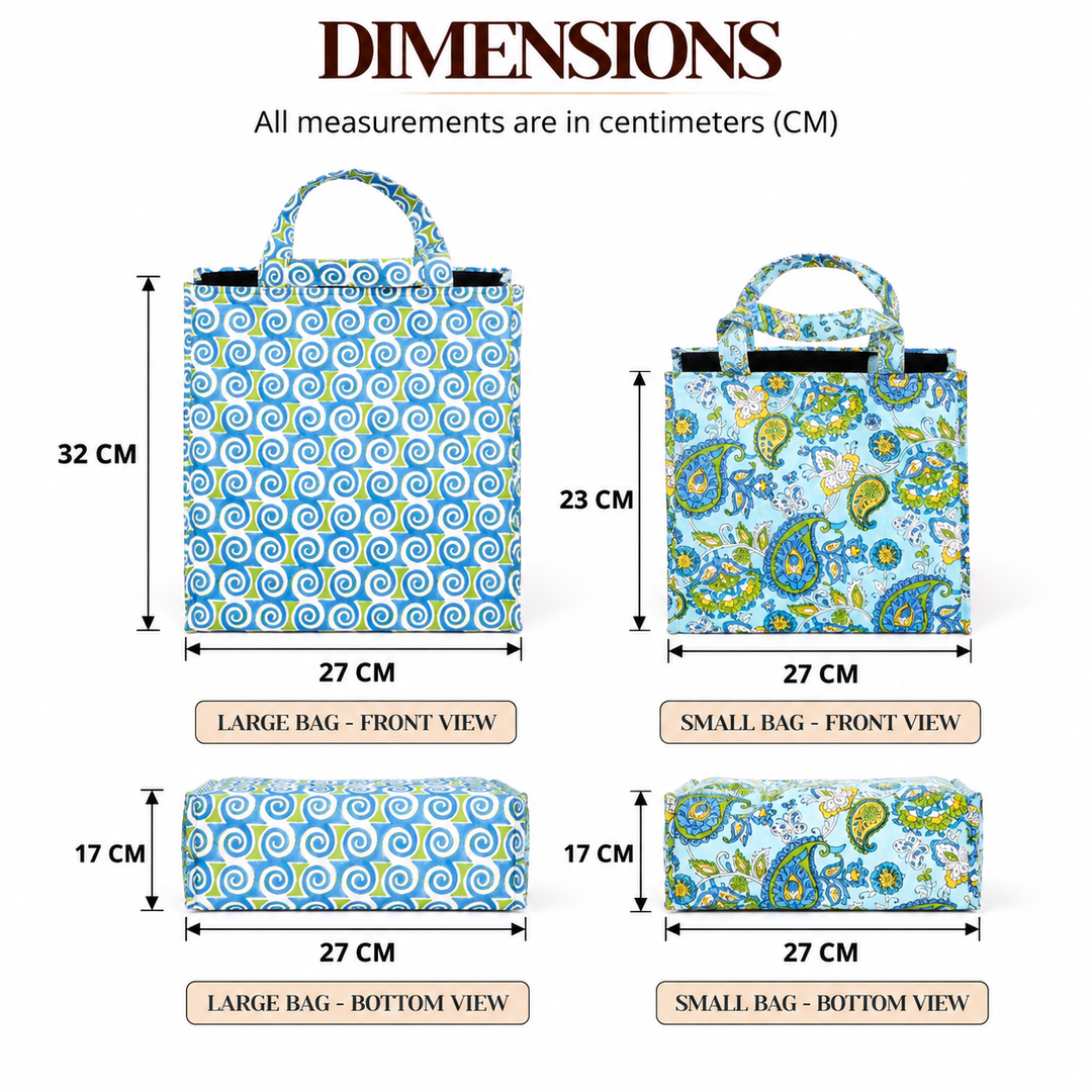 Insulated Cotton Lunch Bag Set of 2, Blue Paisley Spiral, view 8