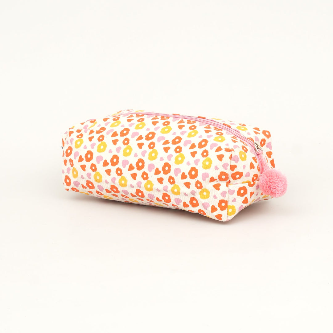 Floral Print Fluffy Pouch with Pom Pom, View 2