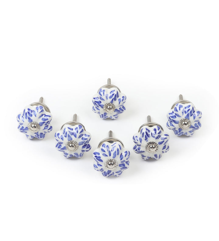 Bleu Flora Blue Ceramic Furniture Knobs Set of 6 view 6