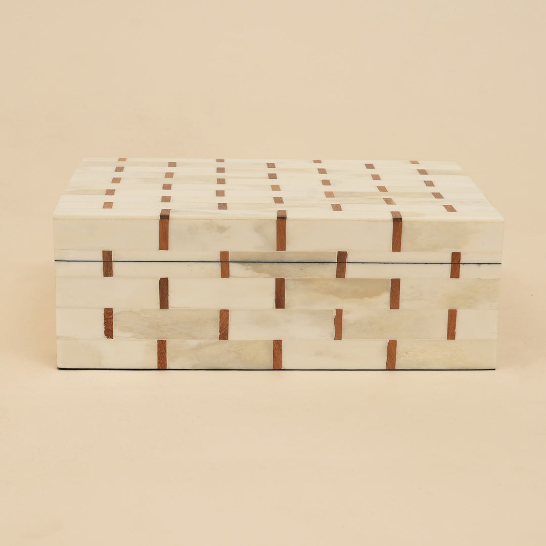 Brick Pattern Inlay Box Set of 2 handcrafted in India