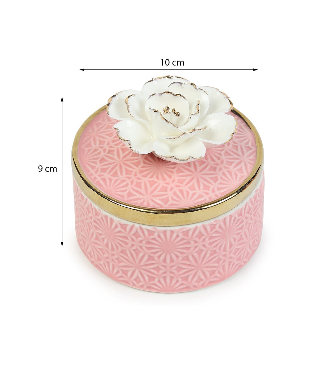 Cherish Rose Porcelain Trinket Box in Pink and Gold view 3