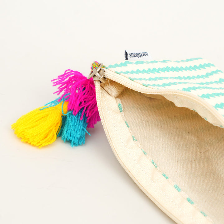 Teal Stripe Tassel Pencil Pouch, View 4