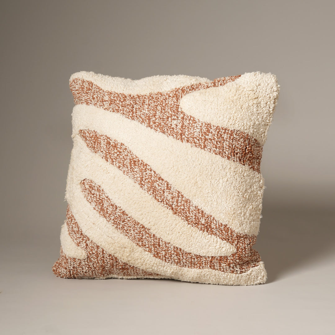 Mojave Wave Cotton Cushion in beige and brown