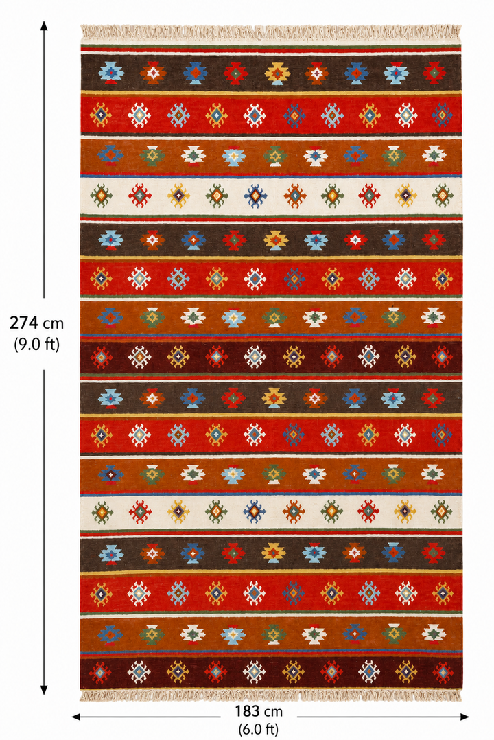 Bold Multicolour Handwoven Wool Kilim Rug