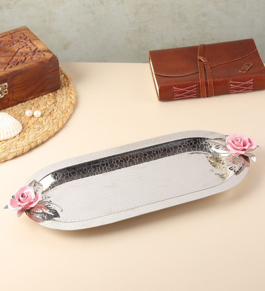 Petal Eclat Oval Stainless Steel Serving Tray Pink view 1