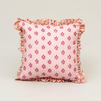 Blush Berry Ruffle Cotton Cushion in pink