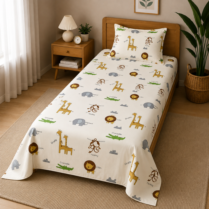 Kids Vibrant Animal Print Bedsheet