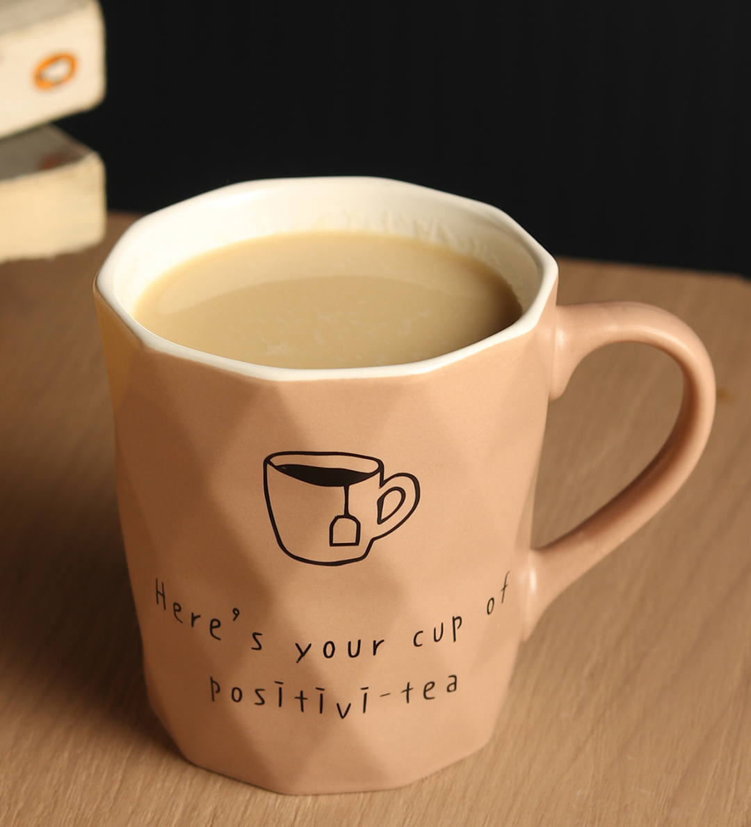 Positive-Tea Ceramic Tea Cup with Quote Pink view 2