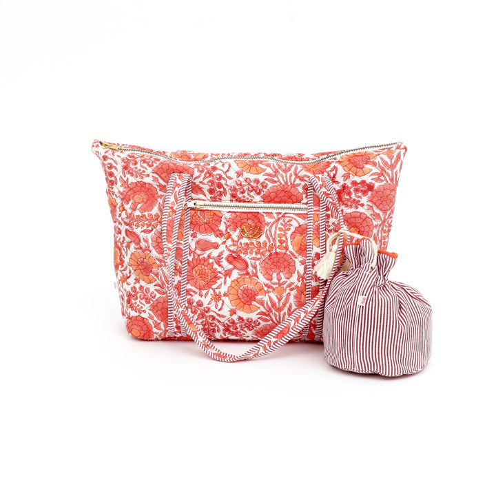 Quilted Travel Bag with Potli Pouch, Red