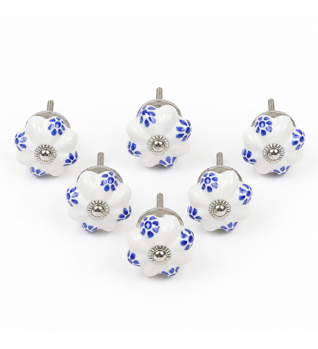 Florisca Hand Painted Blue Ceramic Cabinet Knobs Set of 6 view 6
