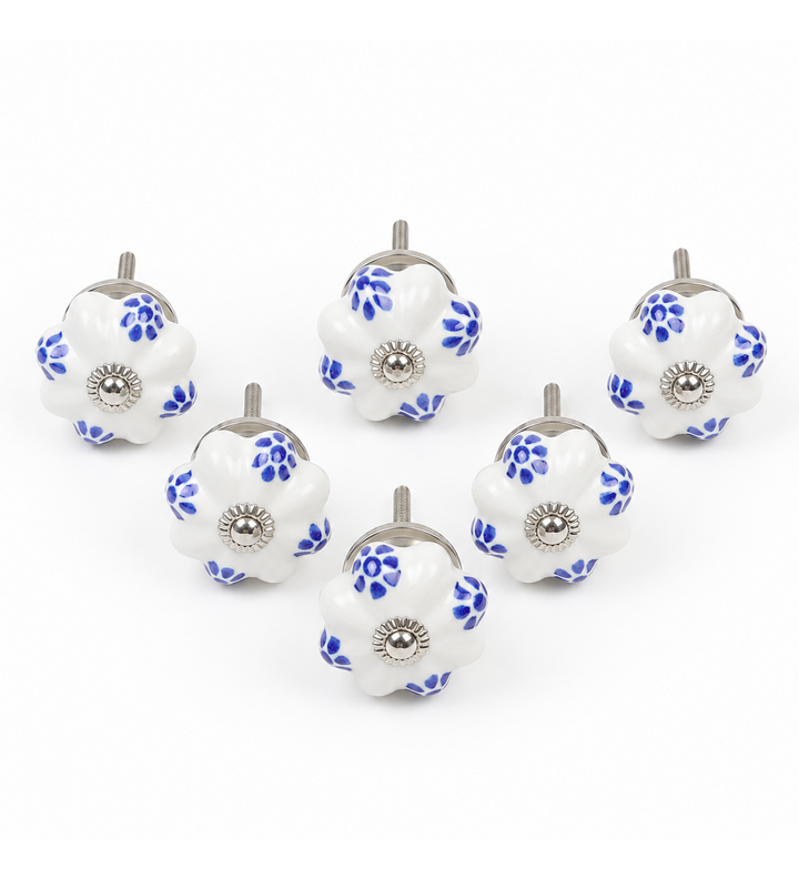 Florisca Hand Painted Blue Ceramic Cabinet Knobs Set of 6 view 6