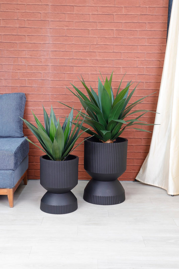 Expobazaar Ribbed Grey Hourglass Large Planter