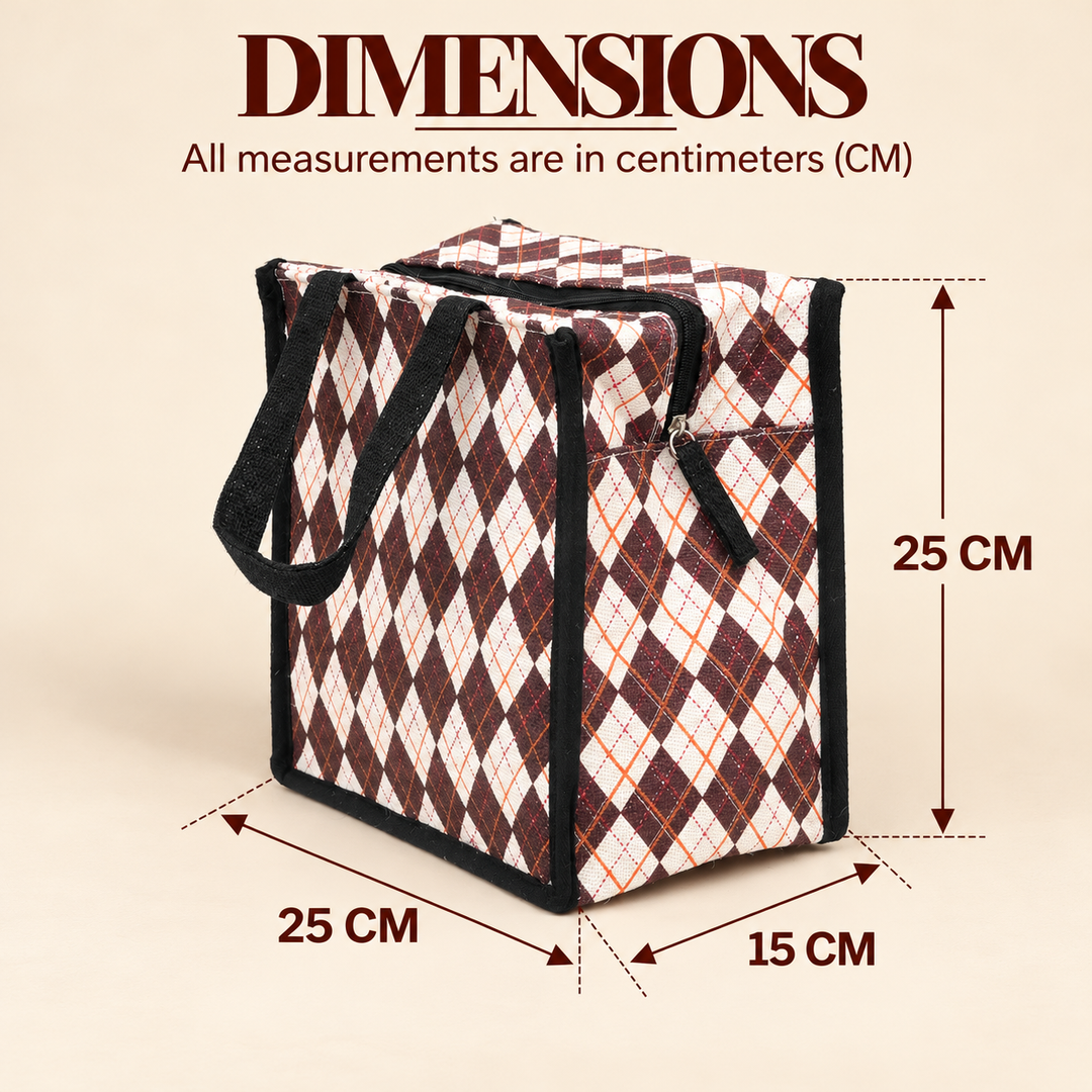 Express Jute Lunch Bag, Diamond Print