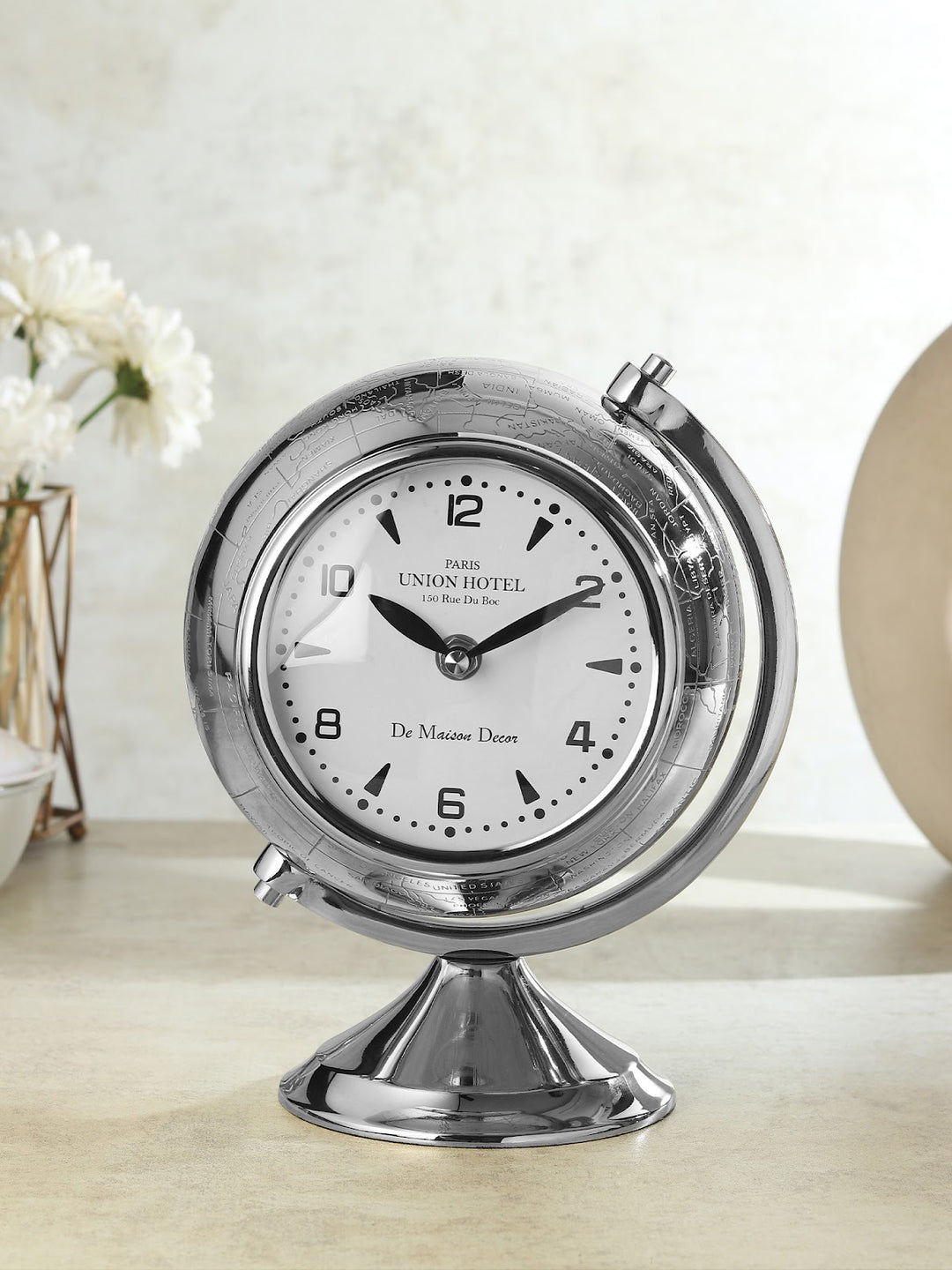 Expobazaar The Etched World Table Clock in Silver