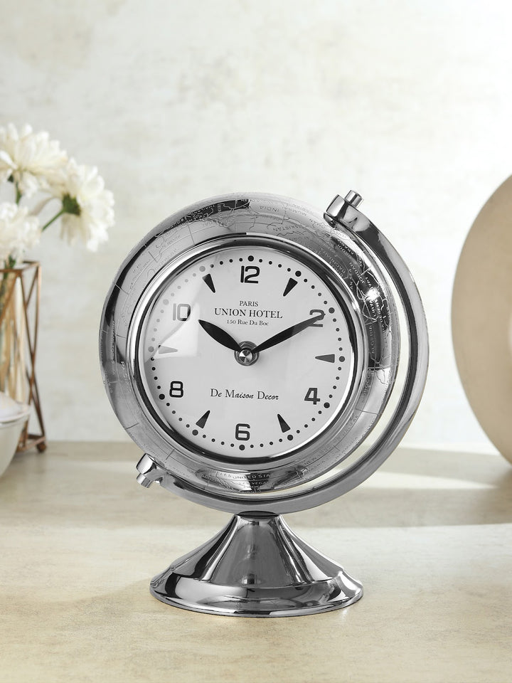Expobazaar The Etched World Table Clock in Silver