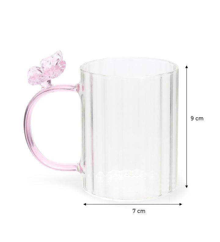 Titli Kayla Butterfly Handle Ribbed Glass Mug view 3