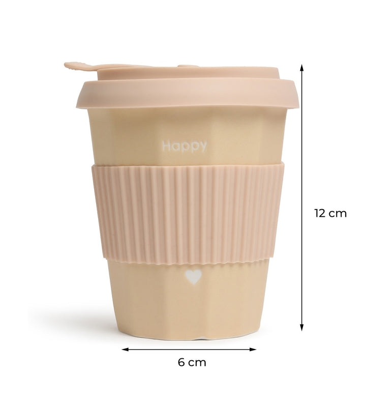 Milo Happy Ceramic Coffee Tumbler with Lid and Strap Beige view 3