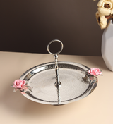 Petal Eclat Stainless Steel Cake Stand with Floral Accent Pink view 1