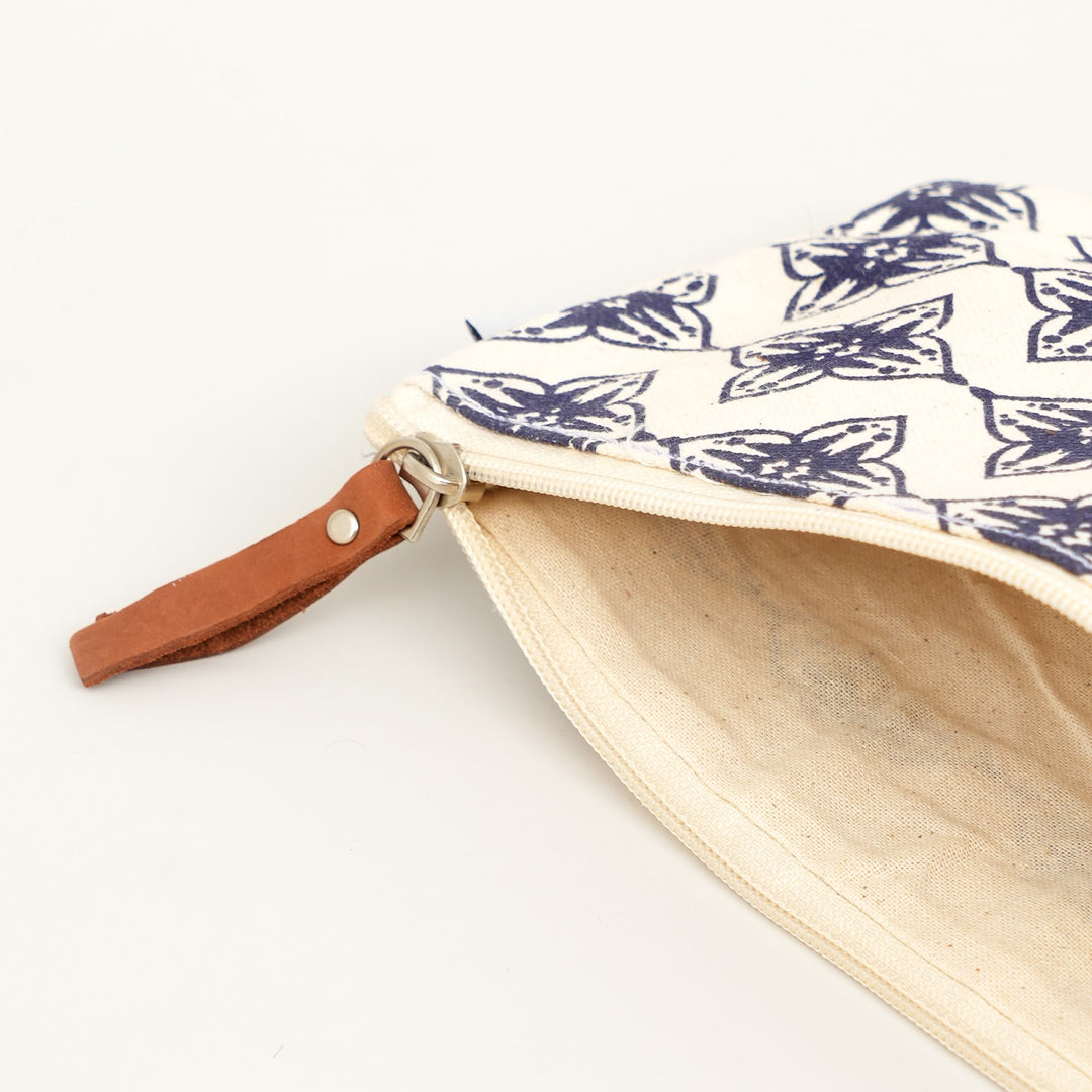 Blue Geometric Print Canvas Zipper Pouch, View 5