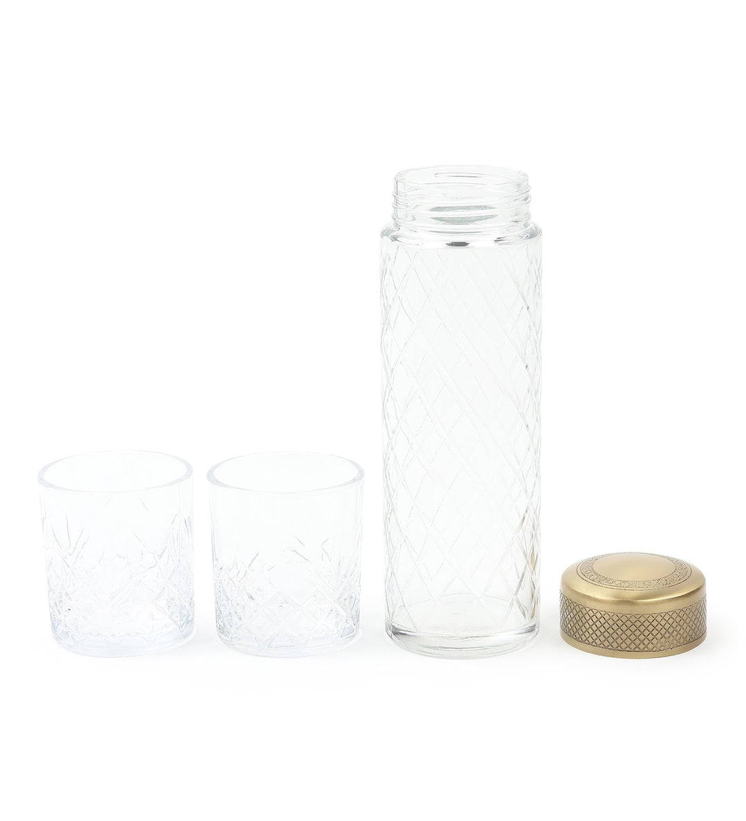 Brass Verre Diamond Cut Glass Bottle and 2 Glasses Set view 6