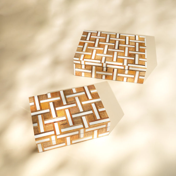 Basket Weave Decorative Box Set of 2 handcrafted in India