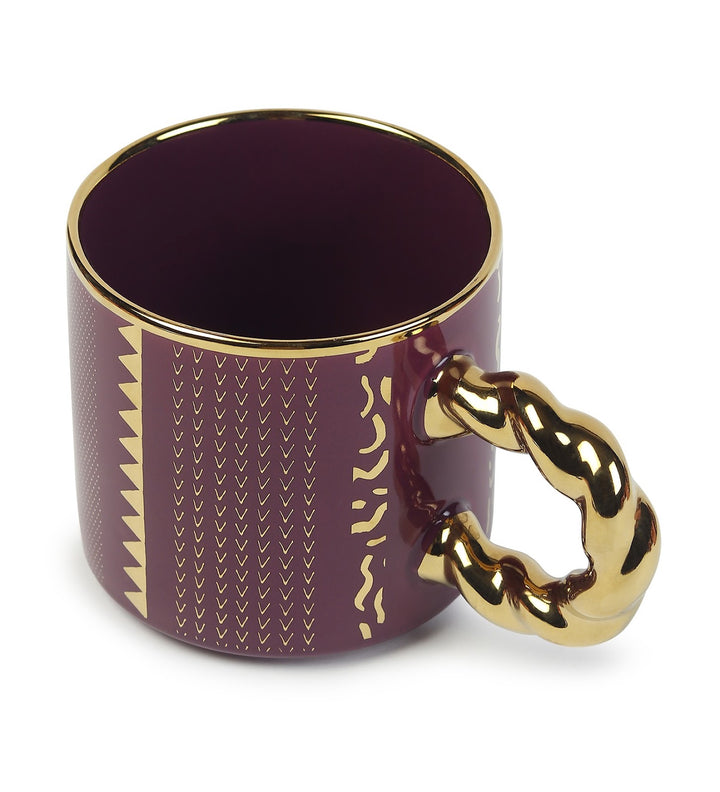 Ceramic Coffee Mug with Gold Line Art and Gold Handle Roxy Purple view 4