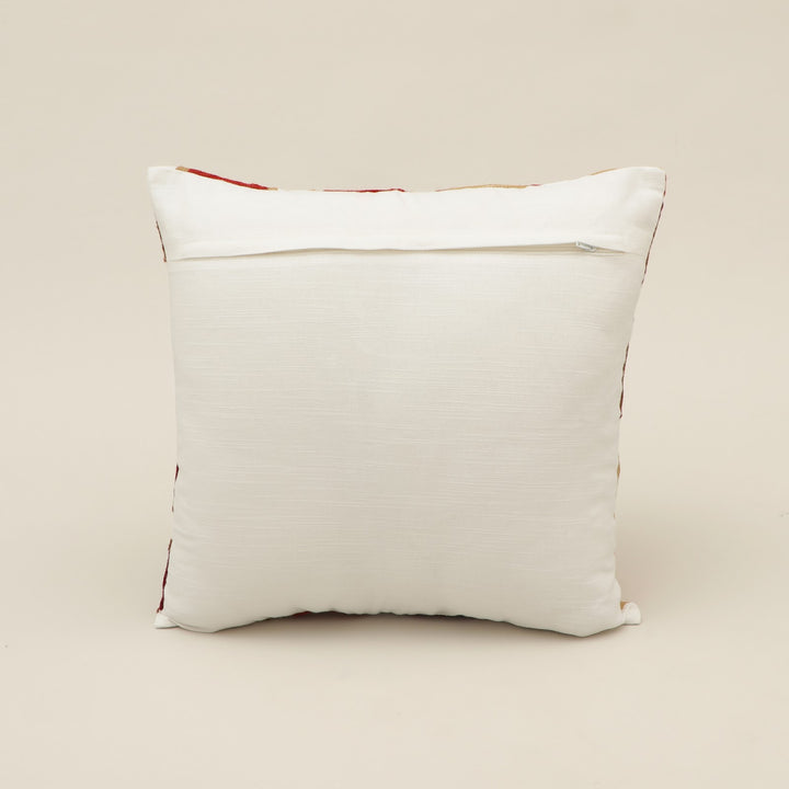 Red Geometric Aari Embroidered Cushion Cover, View 2