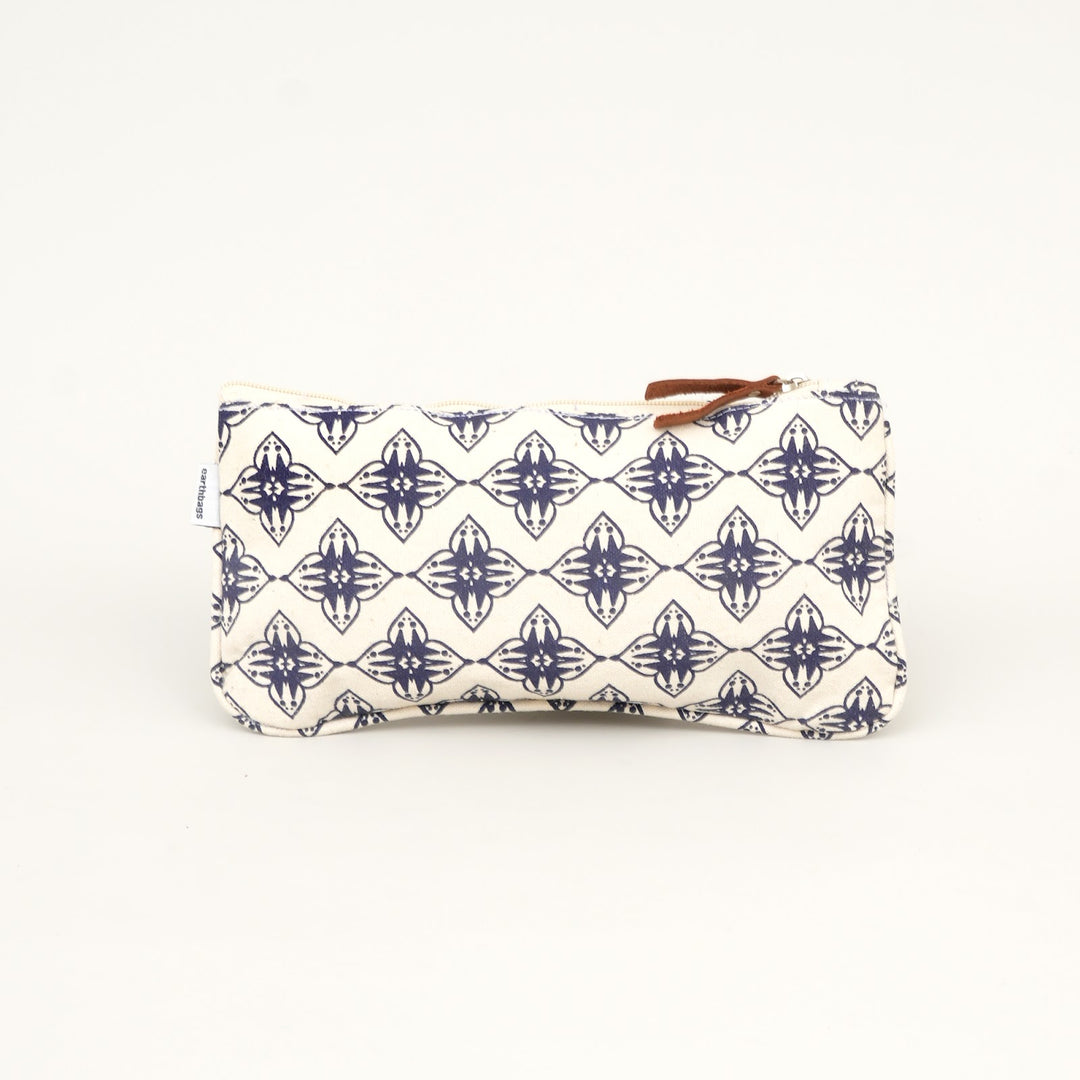 Blue Geometric Print Canvas Zipper Pouch, View 2