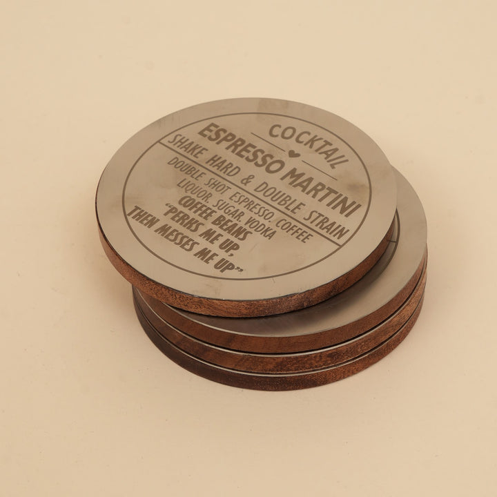 Metal and wood cocktail coasters