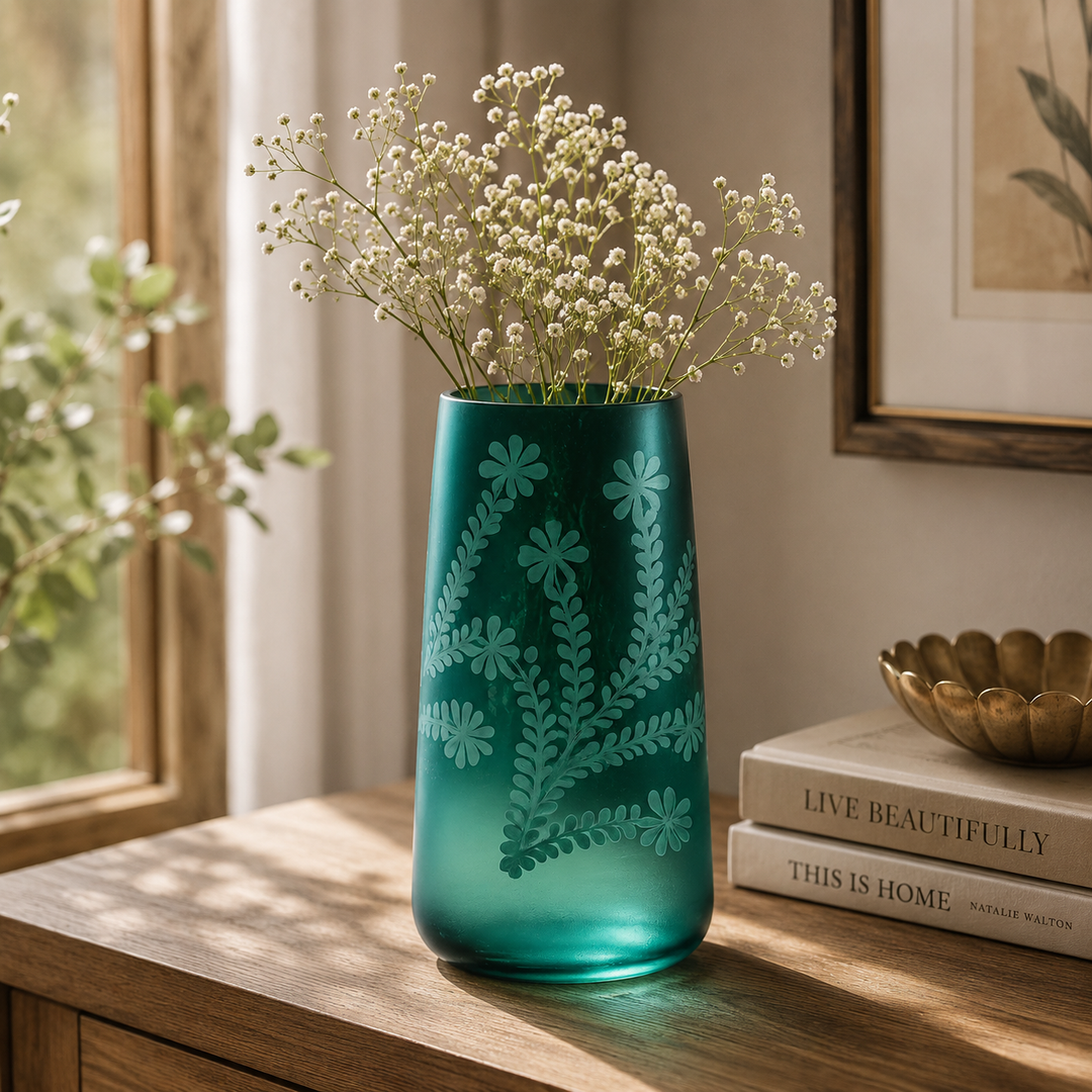 Glass Flower Vase, Rama Green