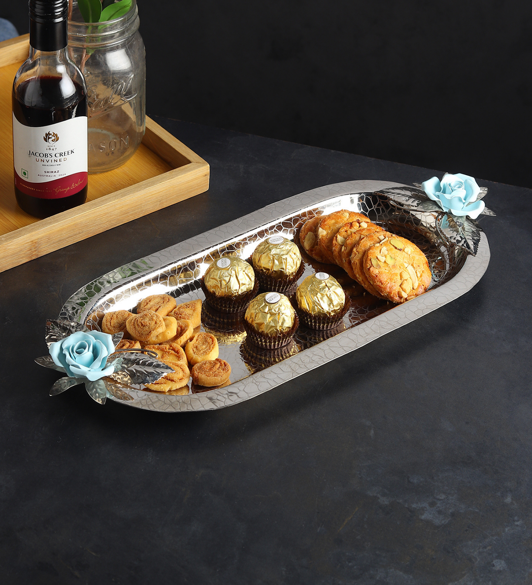 Petal Eclat Oval Stainless Steel Serving Tray Blue view 2