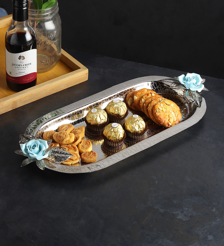 Petal Eclat Oval Stainless Steel Serving Tray Blue view 2