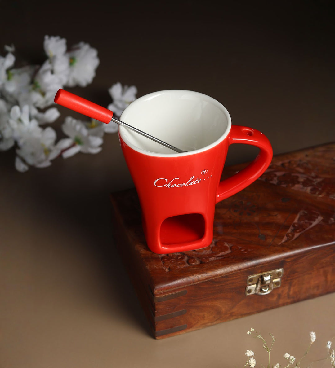 Choc Affair Ceramic Chocolate Fondue Cup with Candle Warmer Red view 1