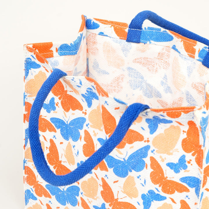 Multicolour Butterfly Print Jute Lunch Bag, View 5