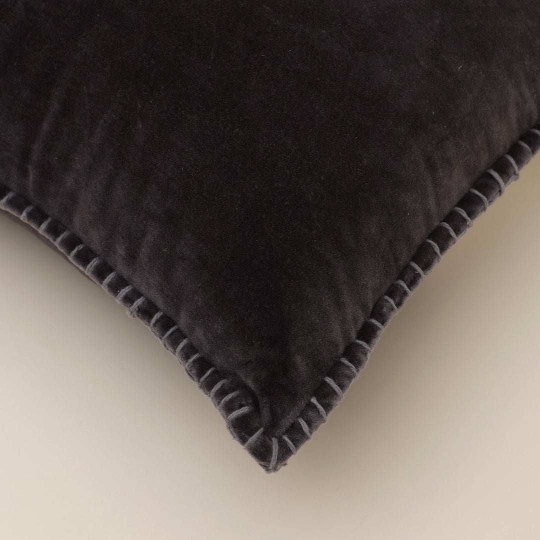 Charcoal Velvet Blanket Stitch Cushion, View 2