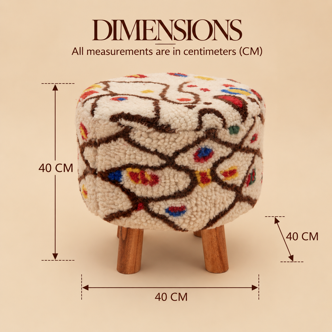 Nomad Nest Wool Shag Stool, Multicolour