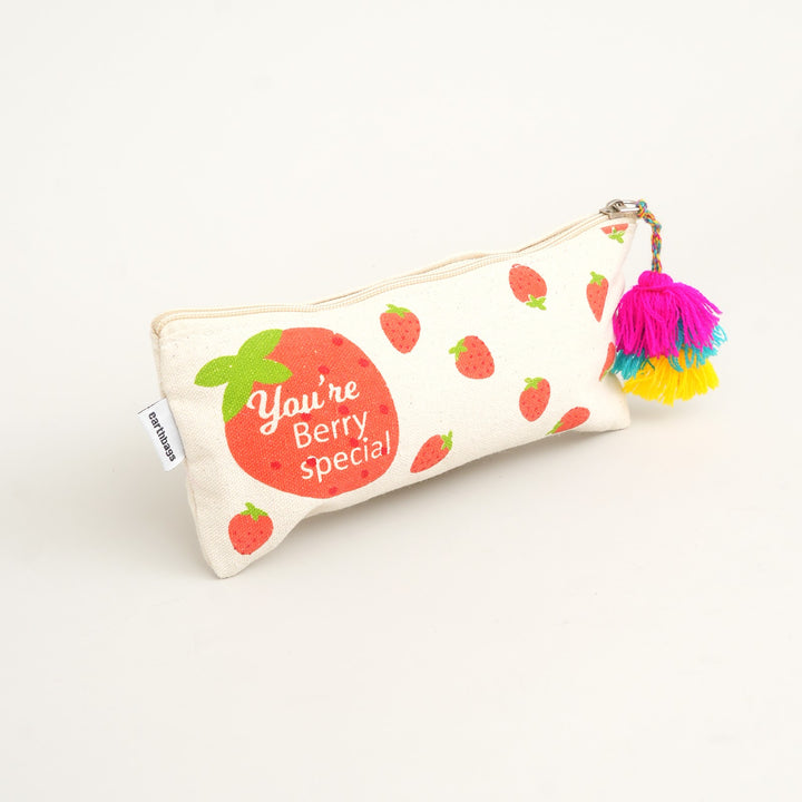 Strawberry Print Tassel Pencil Pouch, View 3