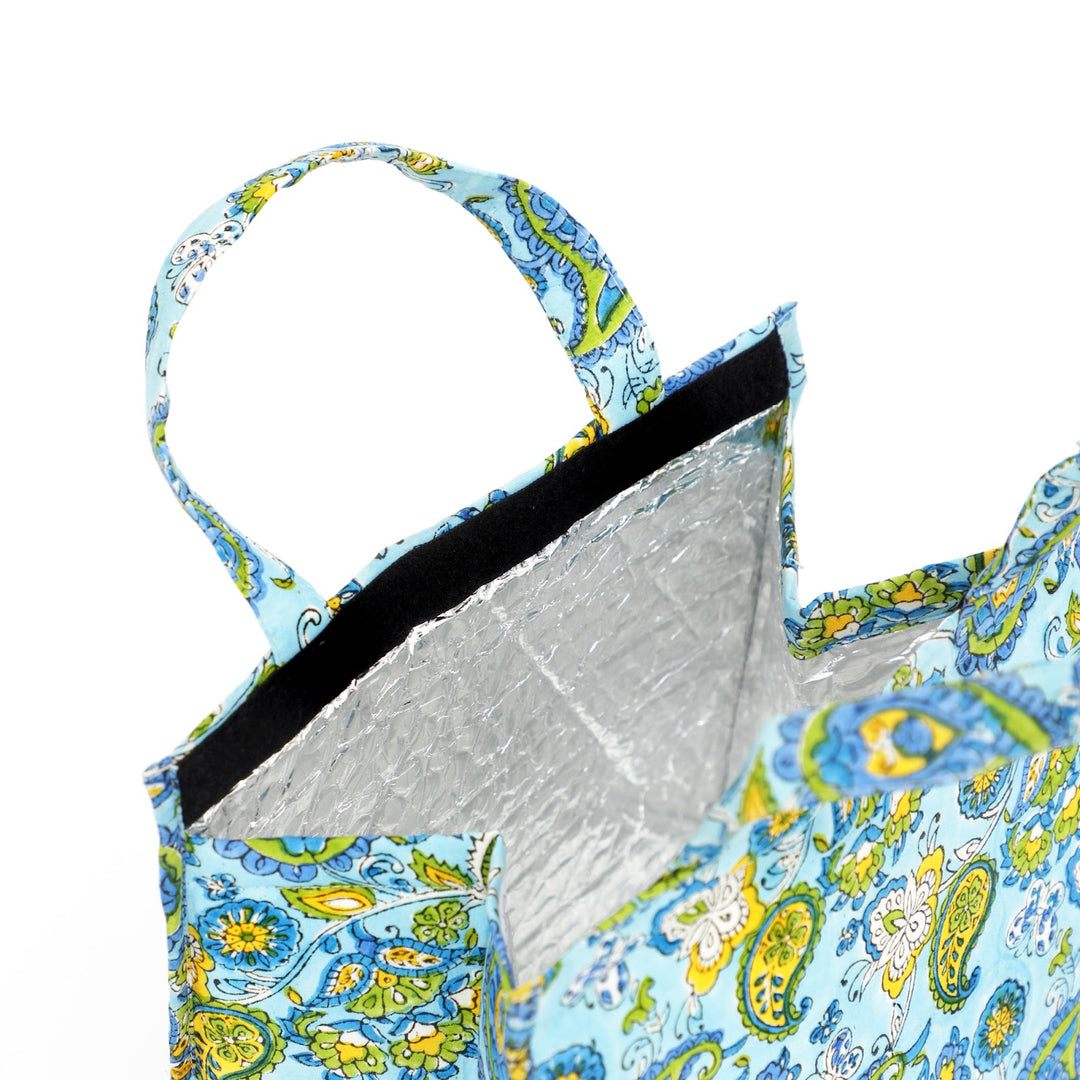 Insulated Cotton Lunch Bag Set of 2, Blue Paisley Spiral, view 7