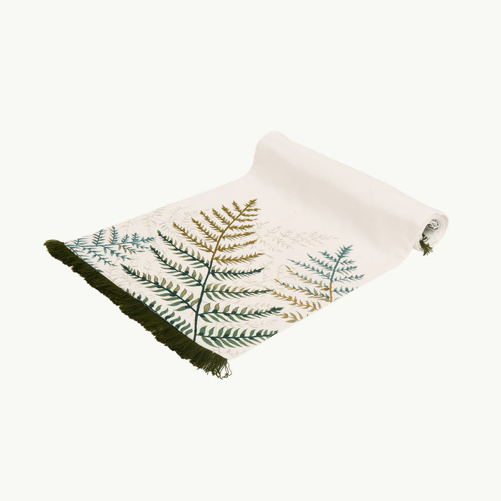 Fern Embroidered Cotton Slub Table Runner, View 5