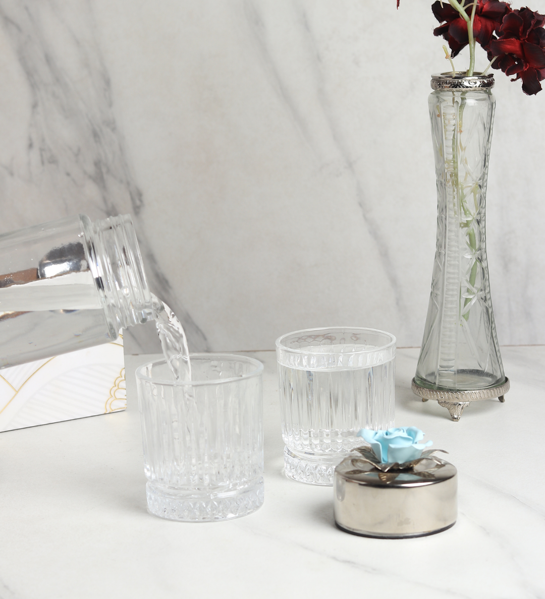 Petal Eclat Glass Water Bottle and Glass Set Blue view 2