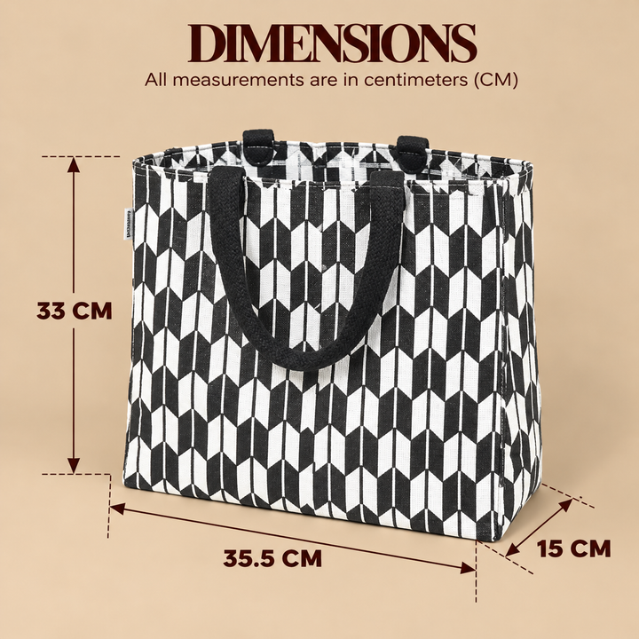 Black and White Geometric Jute Lunch Bag, View 5