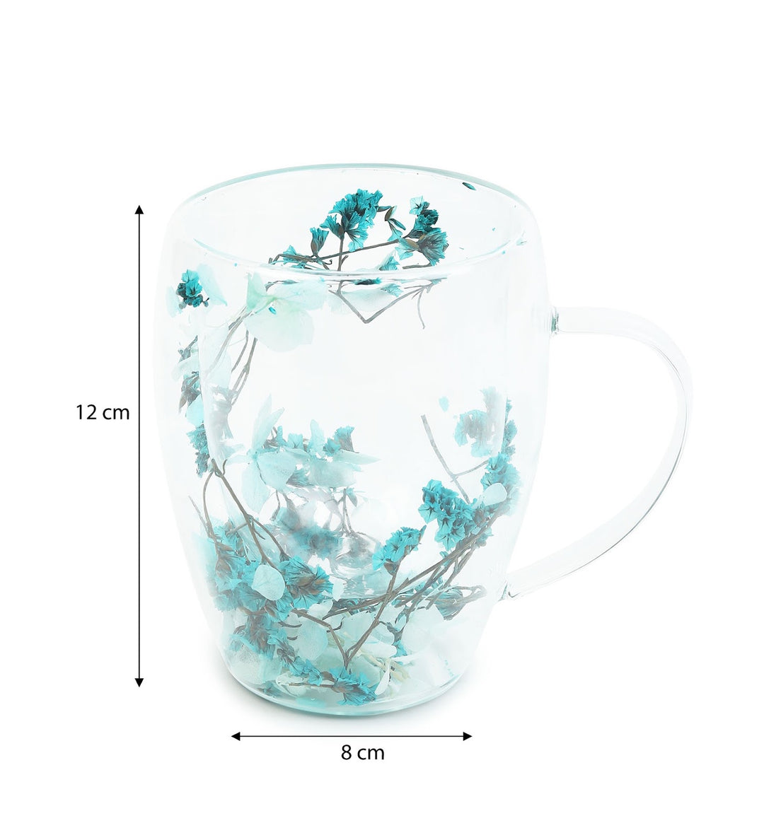 Dahlia Pressed Flower Glass Coffee Mug Blue view 3