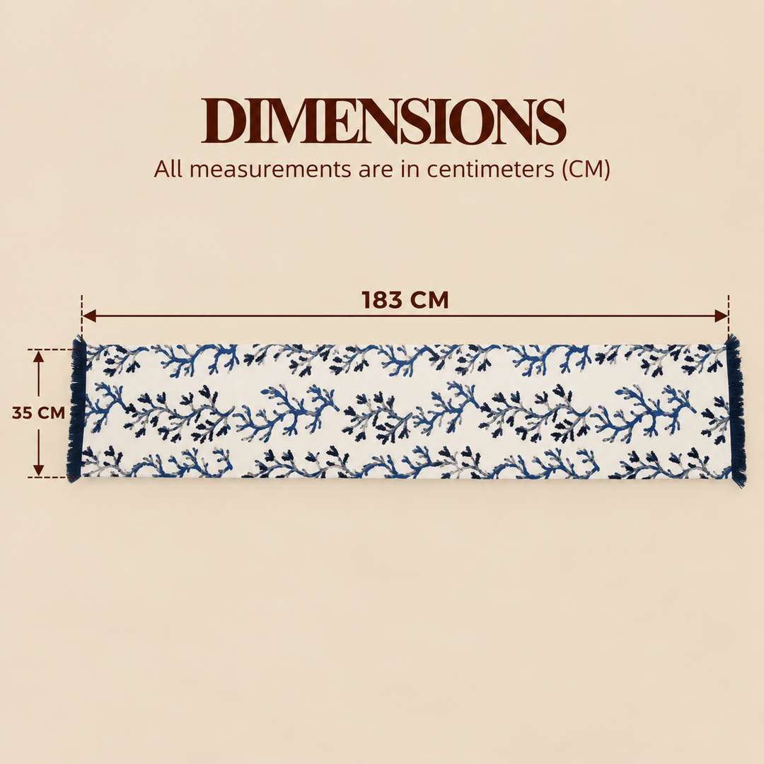 Blue Botanical Branch Cotton Table Runner, View 2