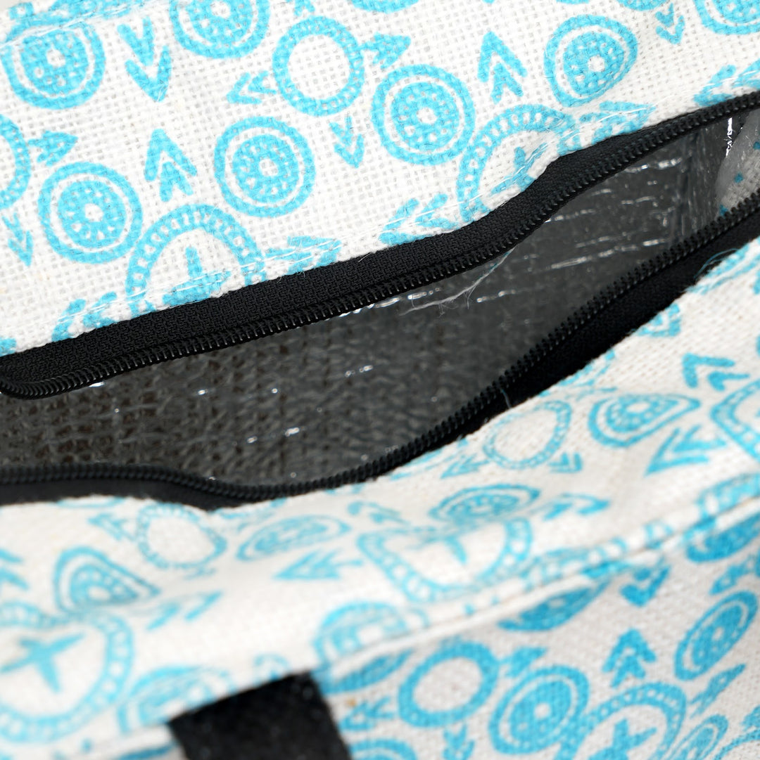 Express Jute Lunch Bag, Aqua and White Print, View 5