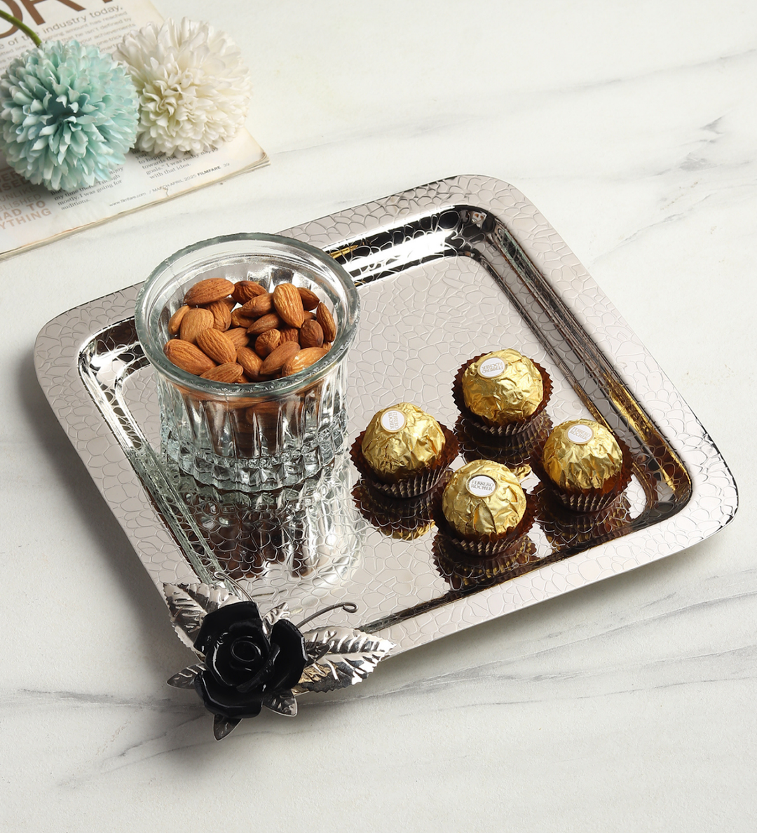 Petal Eclat Square Stainless Steel Serving Tray Black view 2